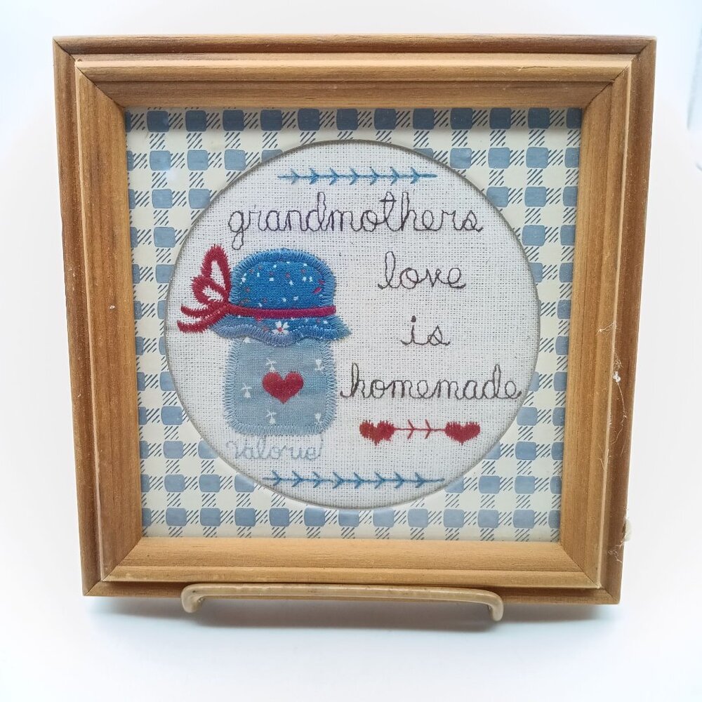 Vintage 1983 Grandma's Love Is Homemade Cross Stitch Framed Art by Valerie